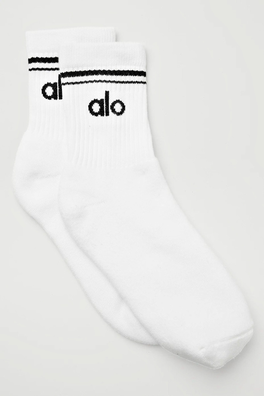 Alo Yoga Unisex Half-Crew Socks – White / Black – Size Large NWT